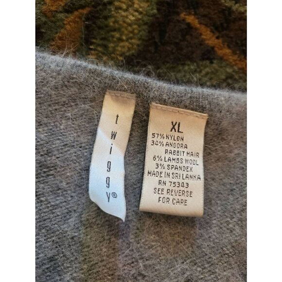 Vintage Sweater Women's Large Grey Y2K 1990s Angora Wool Fuzzy Heart Neck - Picture 3 of 4